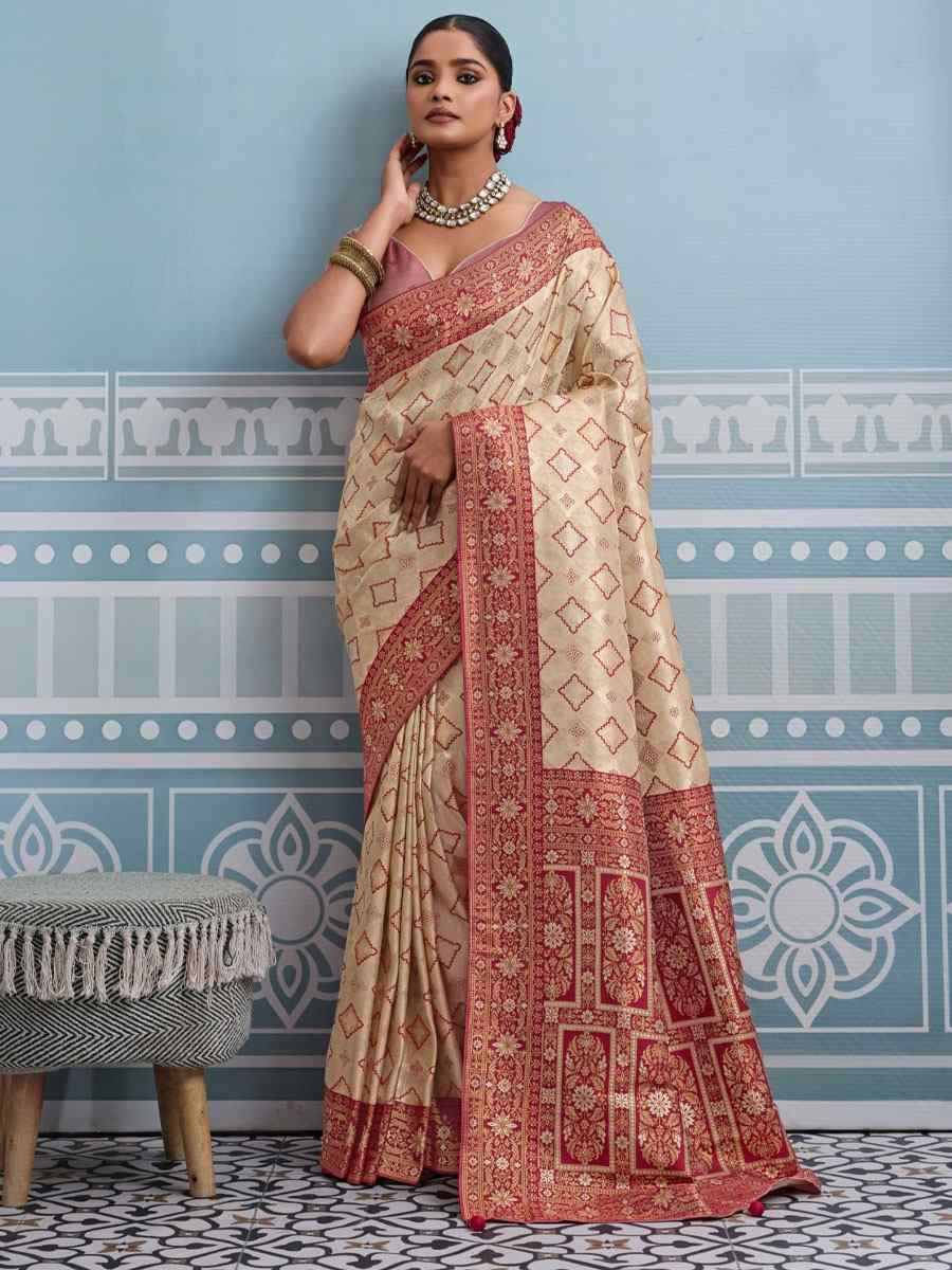 Cream Kanjivaram Soft Silk Kanjivaram Traditional Casual Reception Festival Wedding Fancy Heavy Border Saree