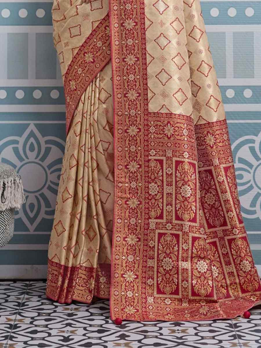 Cream Kanjivaram Soft Silk Kanjivaram Traditional Casual Reception Festival Wedding Fancy Heavy Border Saree
