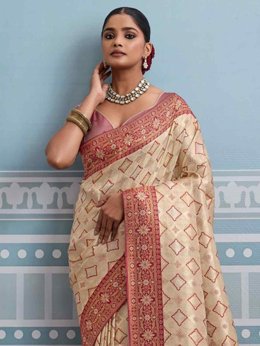 Cream Kanjivaram Soft Silk Kanjivaram Traditional Casual Reception Festival Wedding Fancy Heavy Border Saree