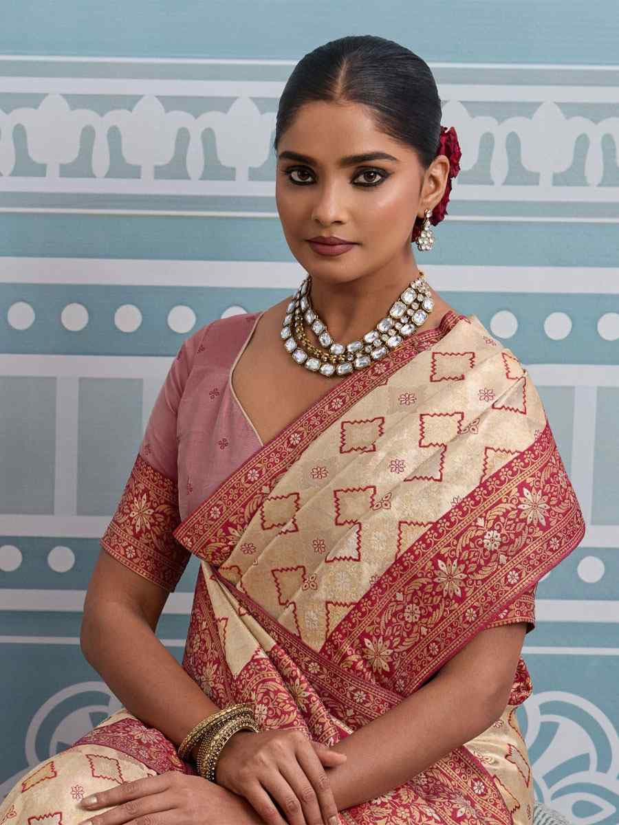 Cream Kanjivaram Soft Silk Kanjivaram Traditional Casual Reception Festival Wedding Fancy Heavy Border Saree