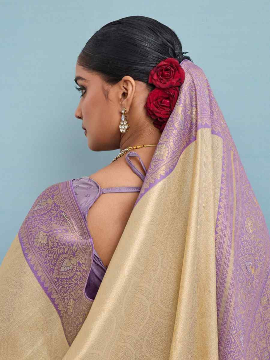 Cream Kanjivaram Soft Silk Kanjivaram Traditional Casual Reception Festival Wedding Fancy Heavy Border Saree