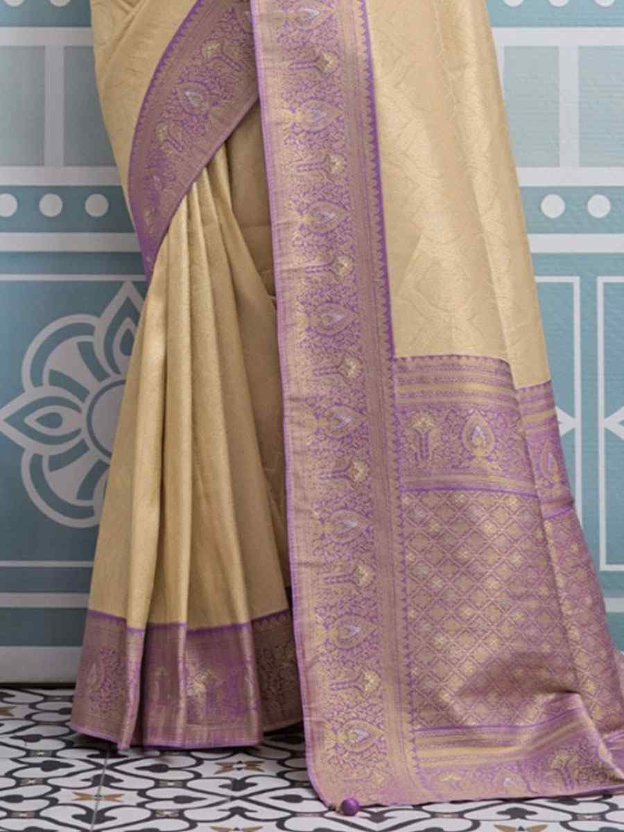 Cream Kanjivaram Soft Silk Kanjivaram Traditional Casual Reception Festival Wedding Fancy Heavy Border Saree