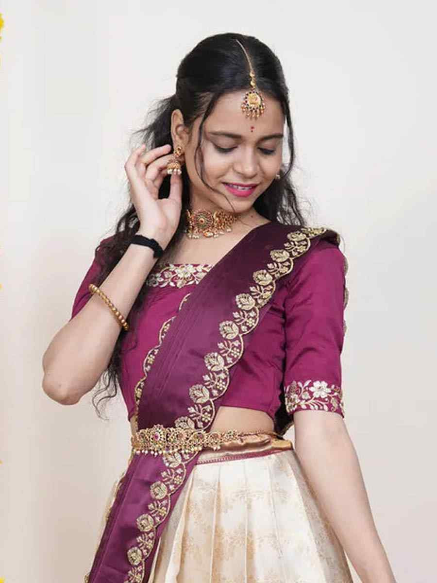 Cream Kanjiveram Silk Handwoven Bridal Festival Reception Wedding Traditional Heavy Border Lehenga Choli