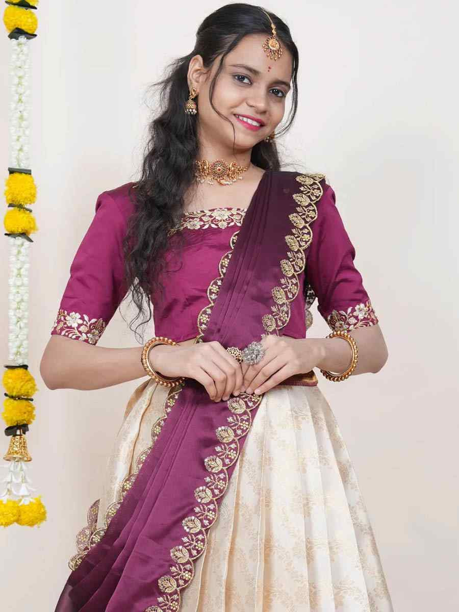 Cream Kanjiveram Silk Handwoven Bridal Festival Reception Wedding Traditional Heavy Border Lehenga Choli