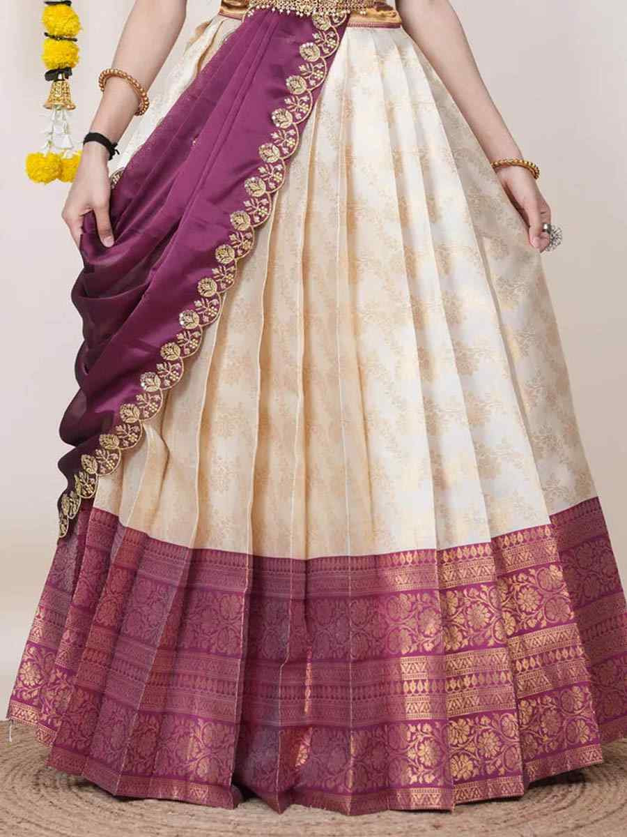 Cream Kanjiveram Silk Handwoven Bridal Festival Reception Wedding Traditional Heavy Border Lehenga Choli