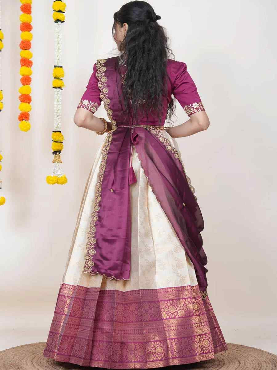 Cream Kanjiveram Silk Handwoven Bridal Festival Reception Wedding Traditional Heavy Border Lehenga Choli
