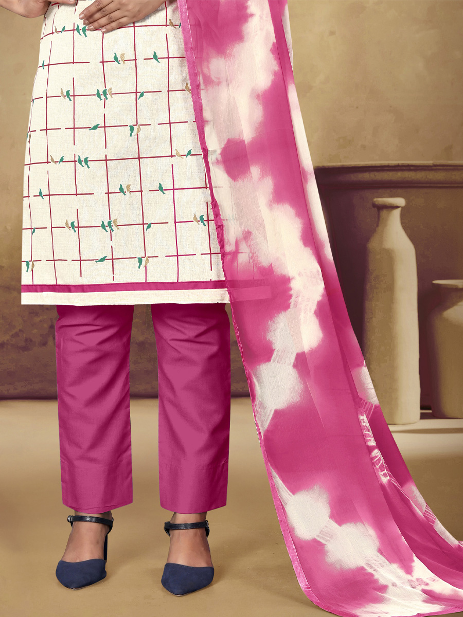 Cream Khadi Cotton Printed Casual Festival Pant Salwar Kameez