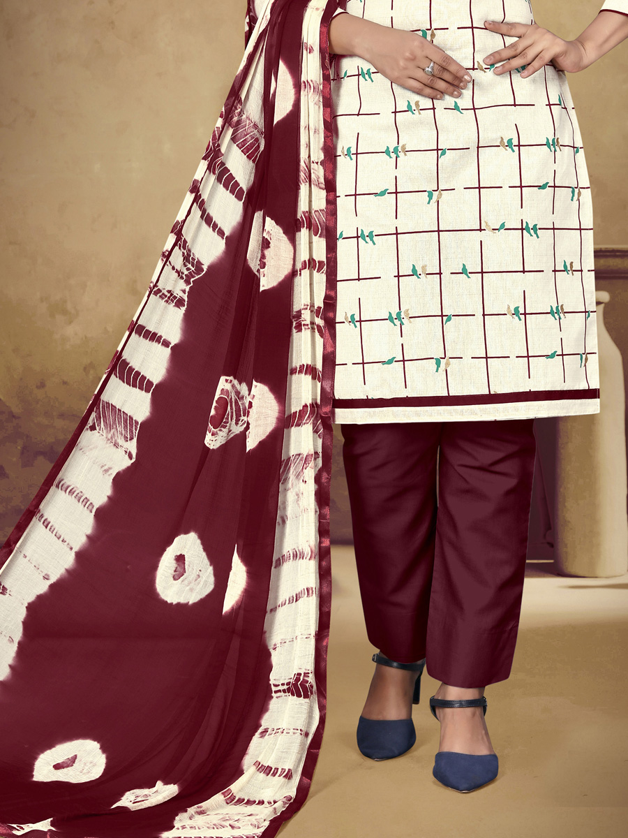 Cream Khadi Cotton Printed Casual Festival Pant Salwar Kameez