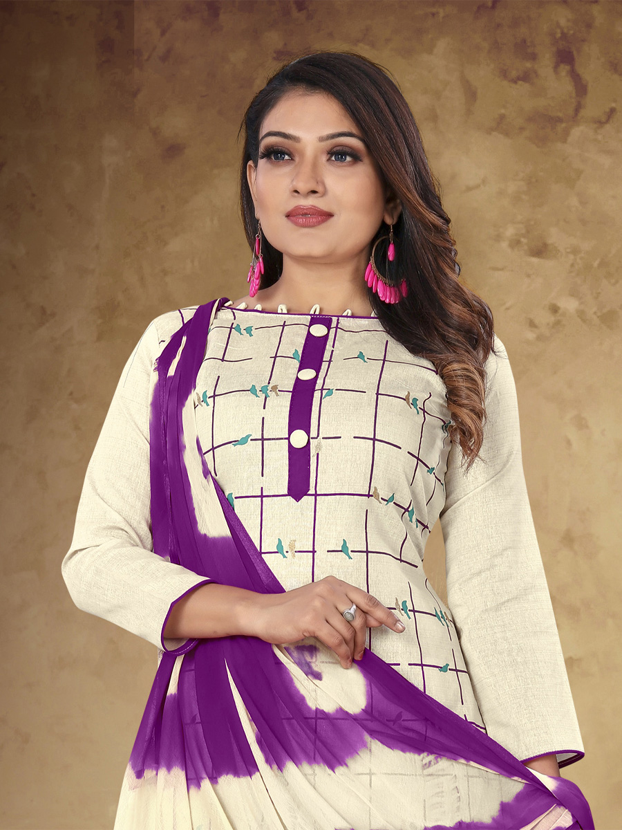 Cream Khadi Cotton Printed Casual Festival Pant Salwar Kameez