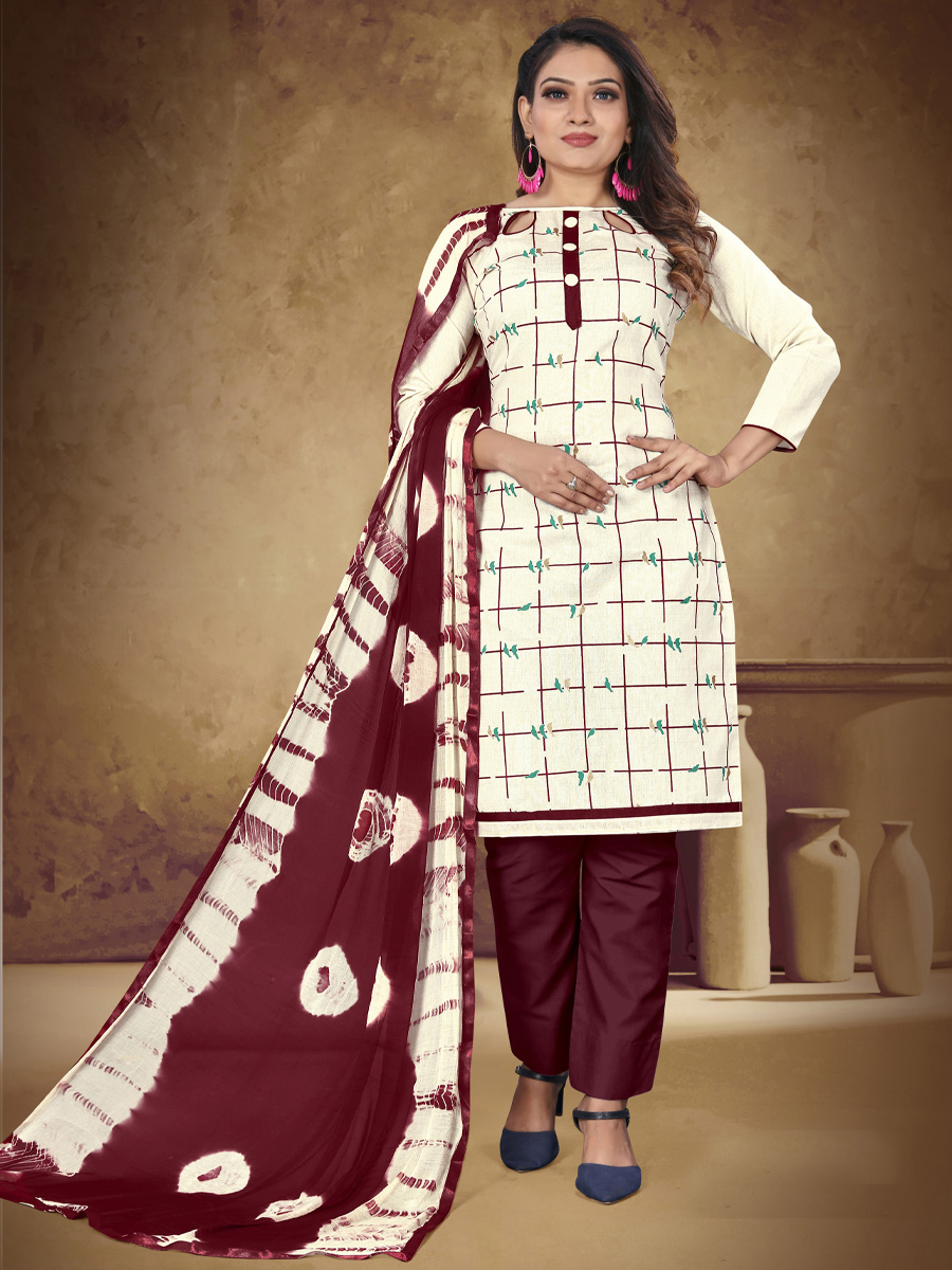 Cream Khadi Cotton Printed Casual Festival Pant Salwar Kameez