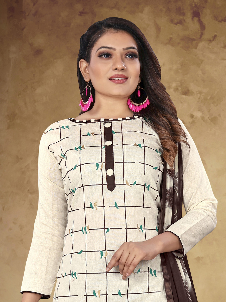 Cream Khadi Cotton Printed Casual Festival Pant Salwar Kameez
