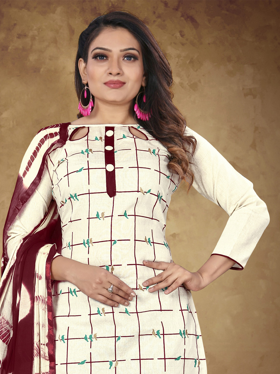 Cream Khadi Cotton Printed Casual Festival Pant Salwar Kameez