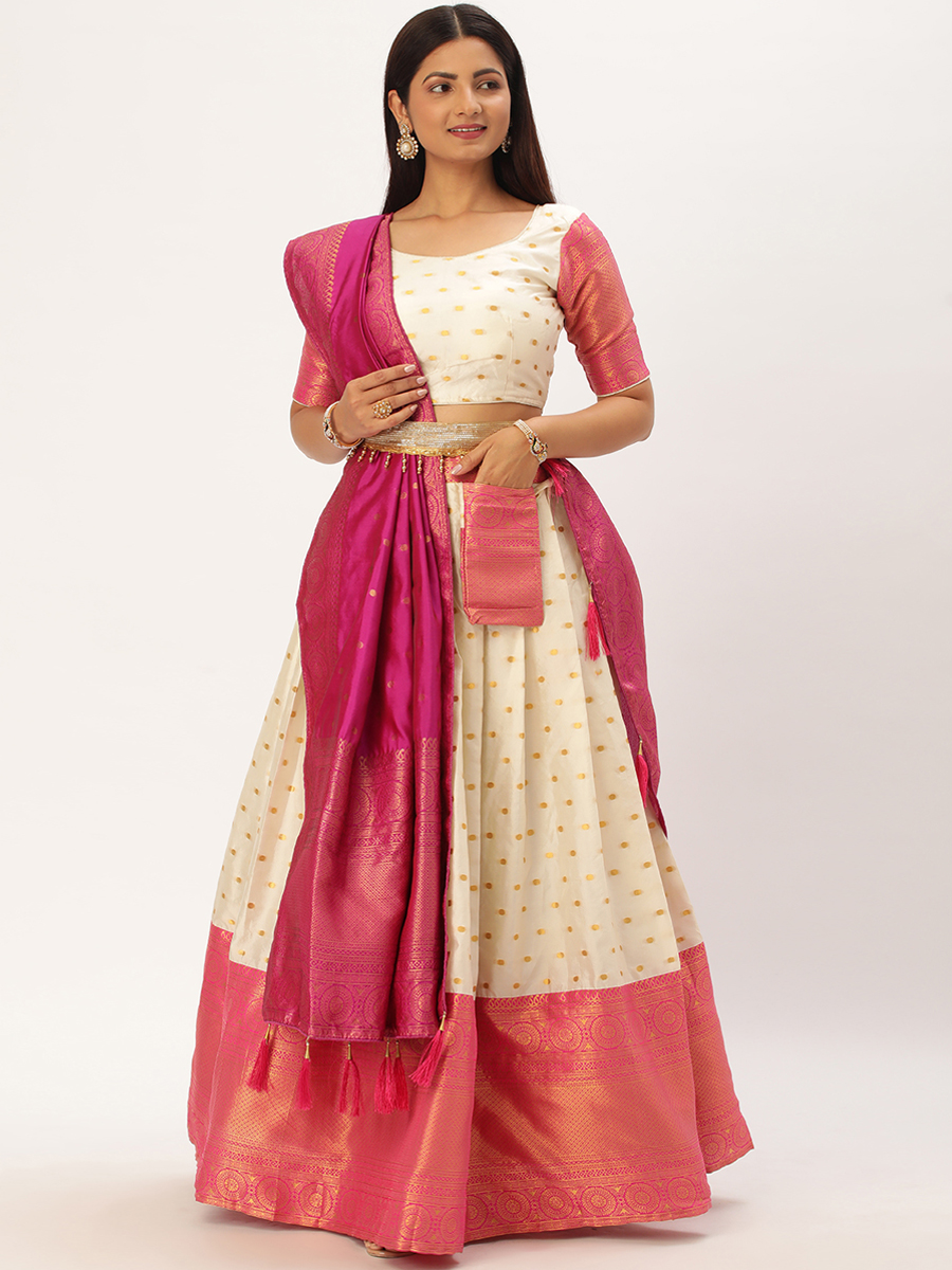 Cream Lichi Silk Zari Festival Traditional Lehenga Choli