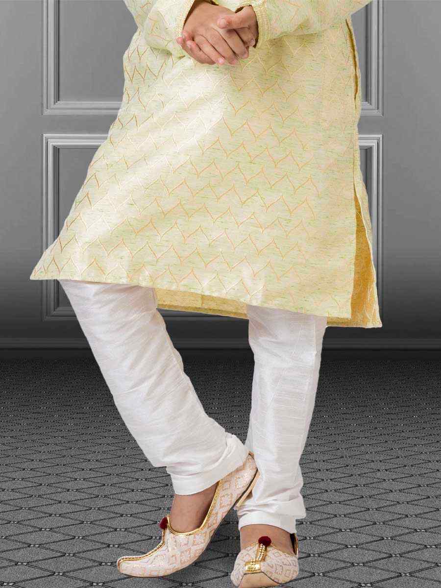 Cream Linen Silk Embroidered Festival Kurta Pyjama Boys Wear