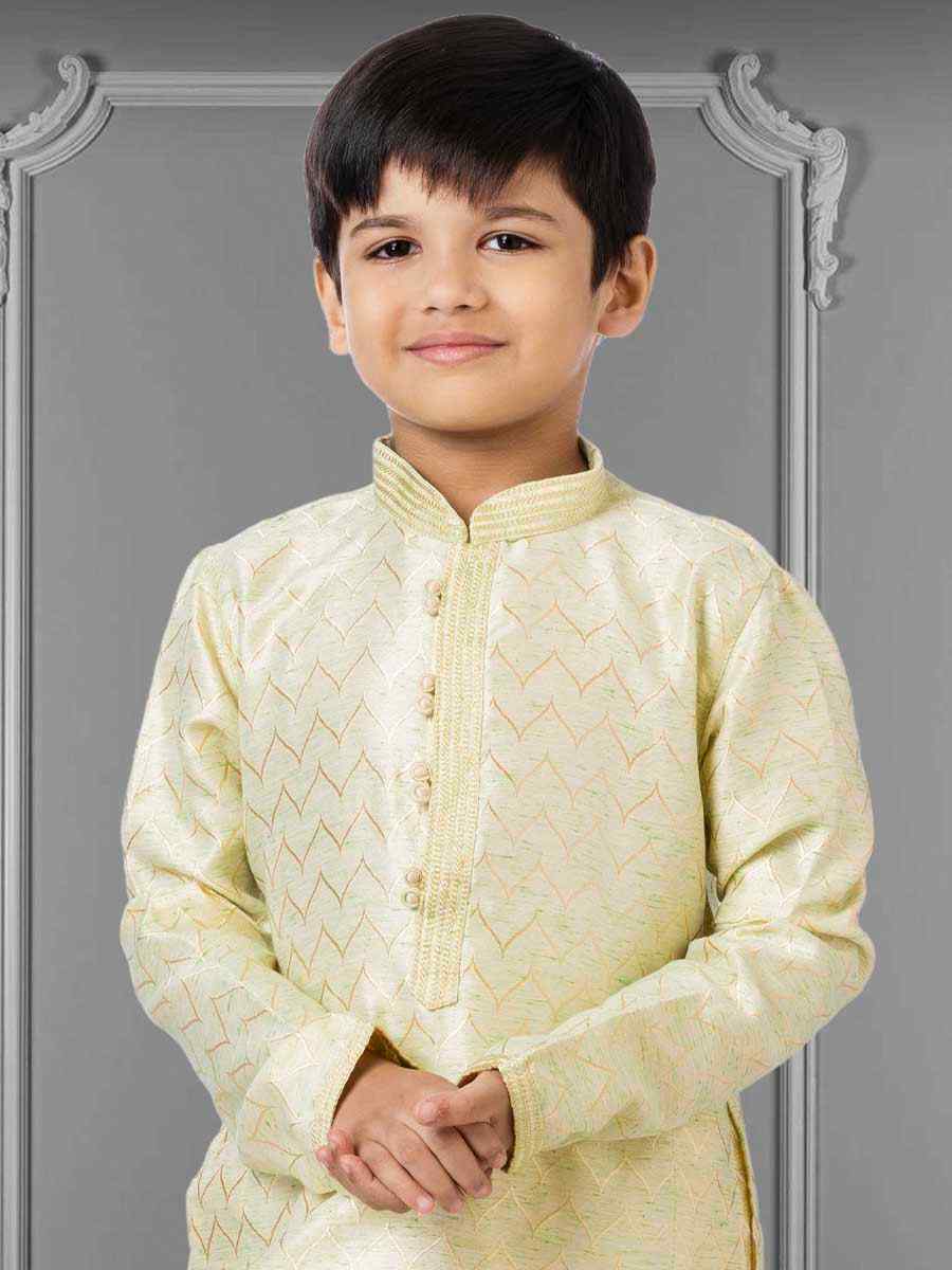 Cream Linen Silk Embroidered Festival Kurta Pyjama Boys Wear
