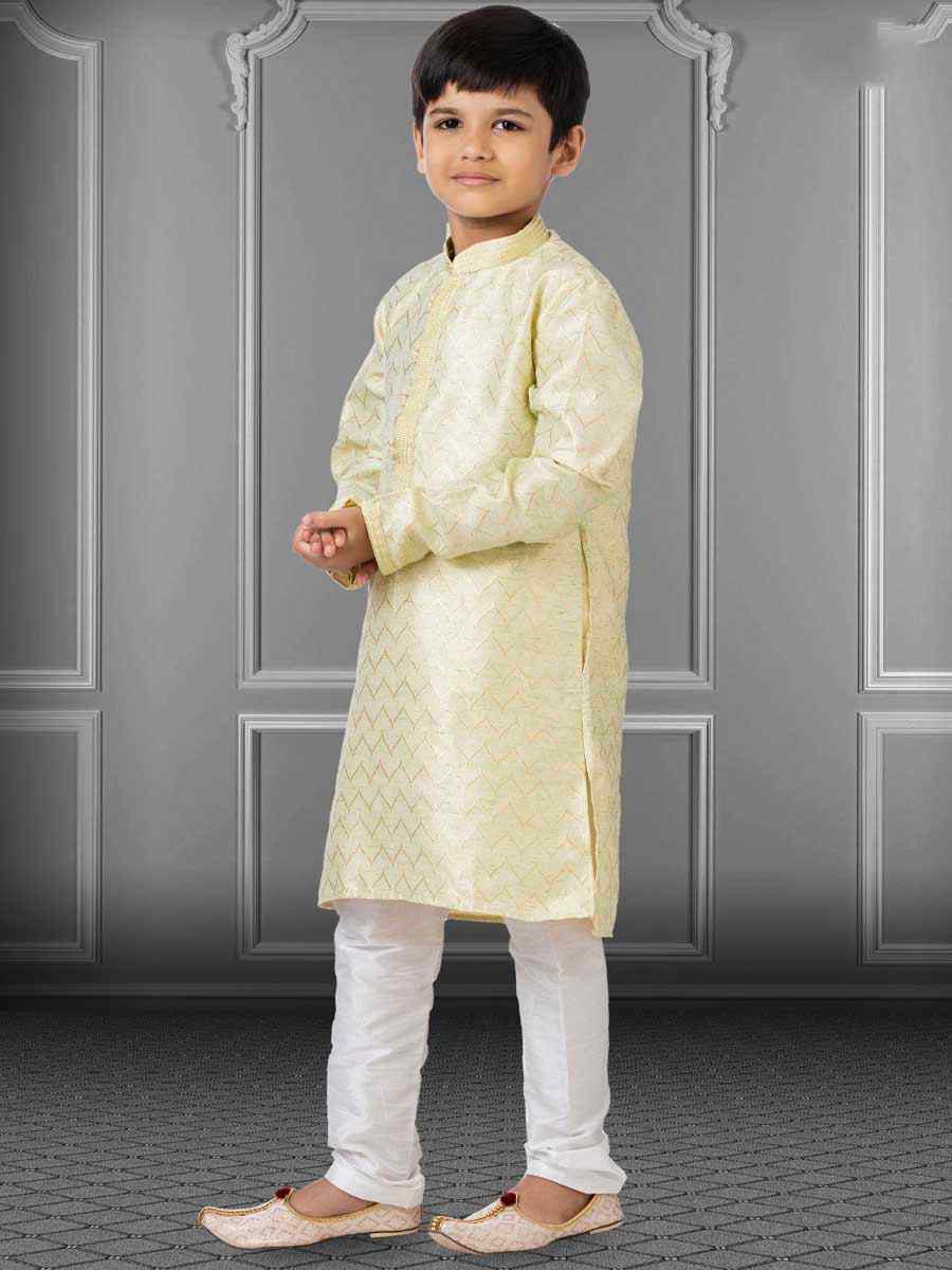 Cream Linen Silk Embroidered Festival Kurta Pyjama Boys Wear