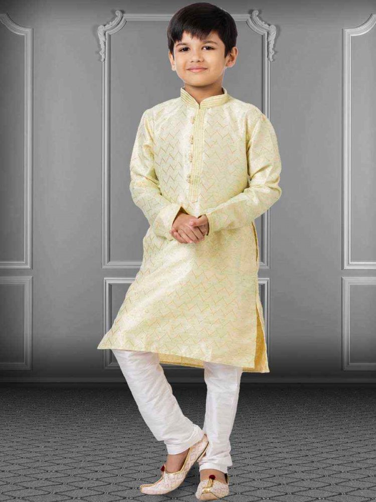 Cream Linen Silk Embroidered Festival Kurta Pyjama Boys Wear