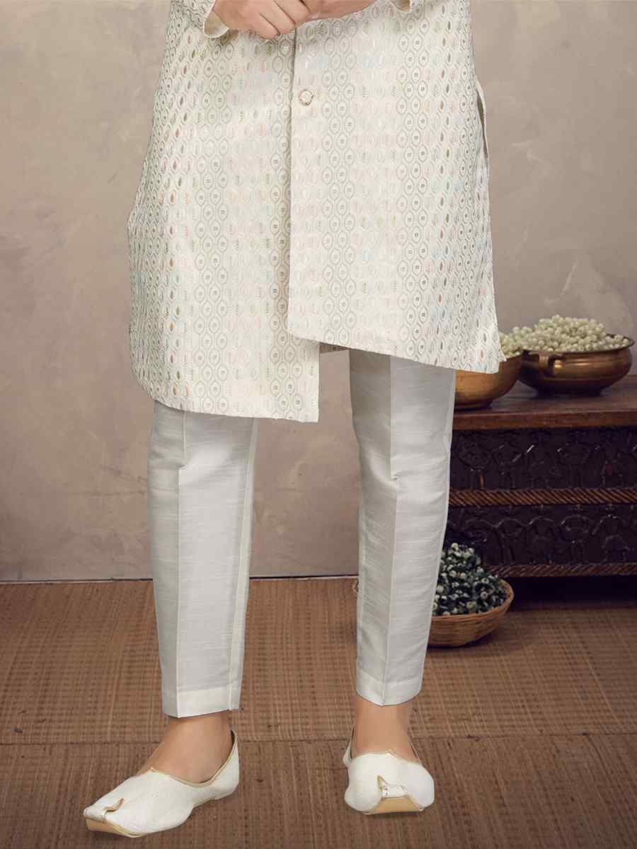 Cream Lucknowie Woven Festival Party Kurta