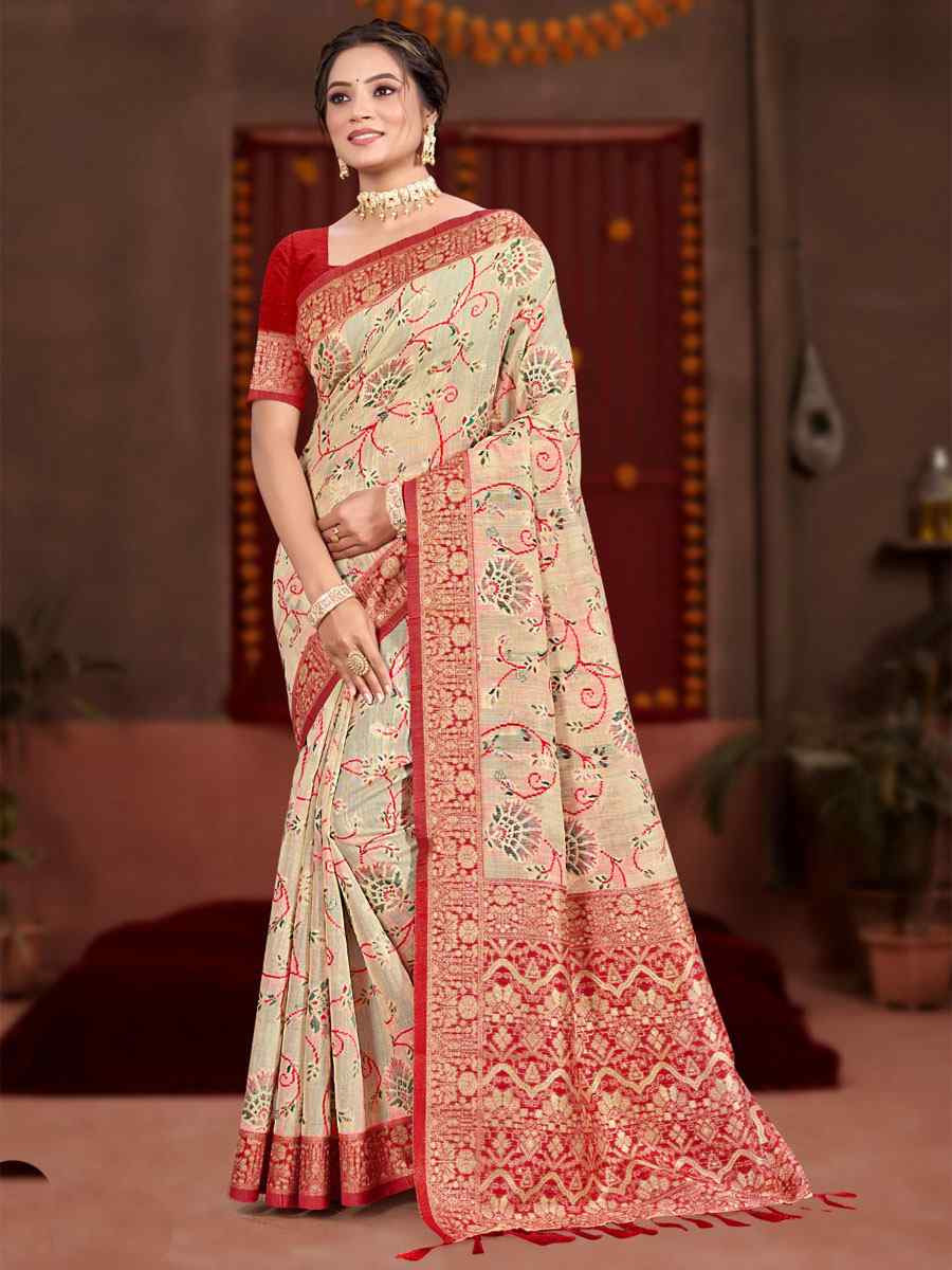 Cream Meenakari Cotton Silk Handwoven Casual Reception Festival Wedding Fancy Classic Style Sarees
