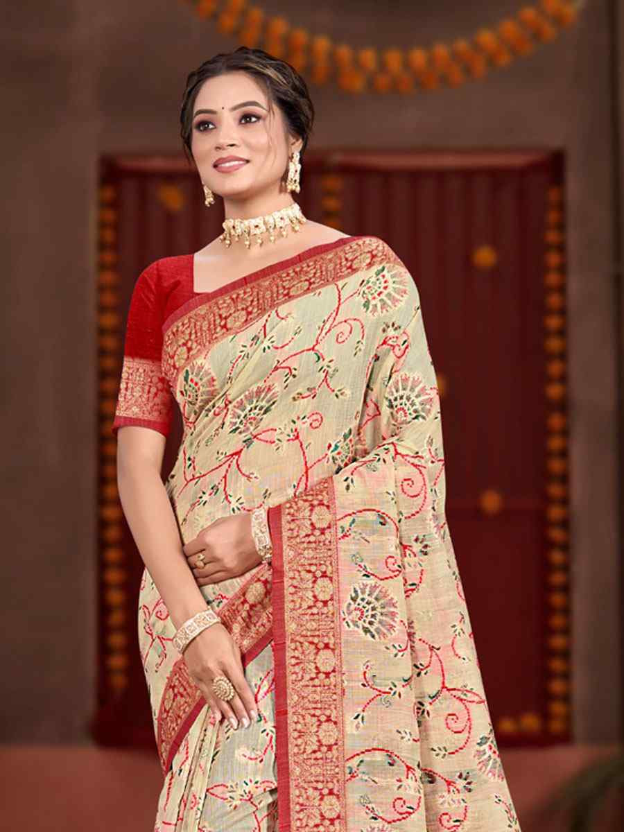 Cream Meenakari Cotton Silk Handwoven Casual Reception Festival Wedding Fancy Classic Style Sarees