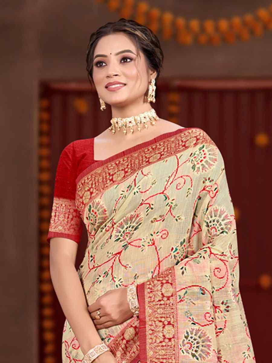 Cream Meenakari Cotton Silk Handwoven Casual Reception Festival Wedding Fancy Classic Style Sarees
