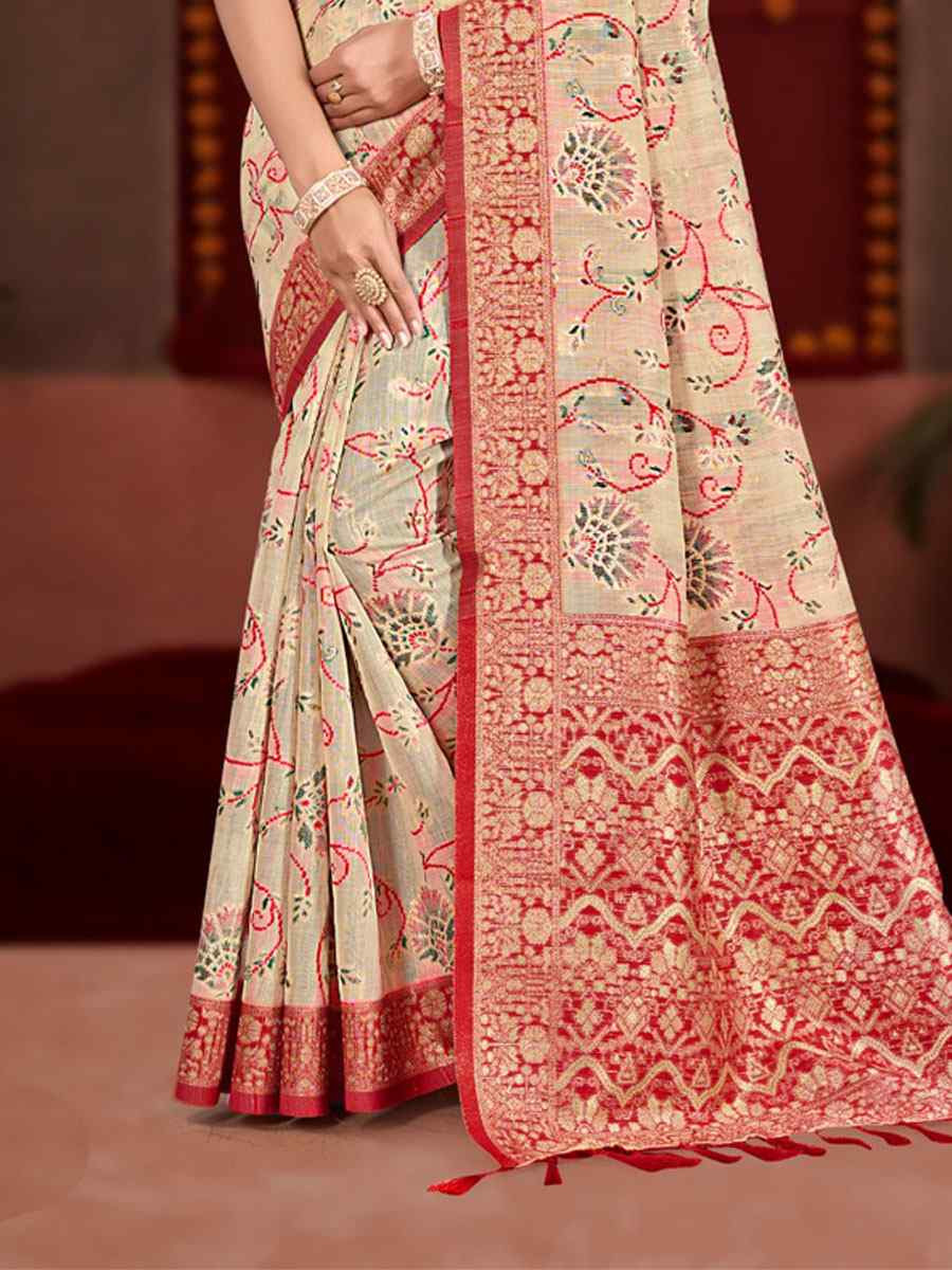 Cream Meenakari Cotton Silk Handwoven Casual Reception Festival Wedding Fancy Classic Style Sarees