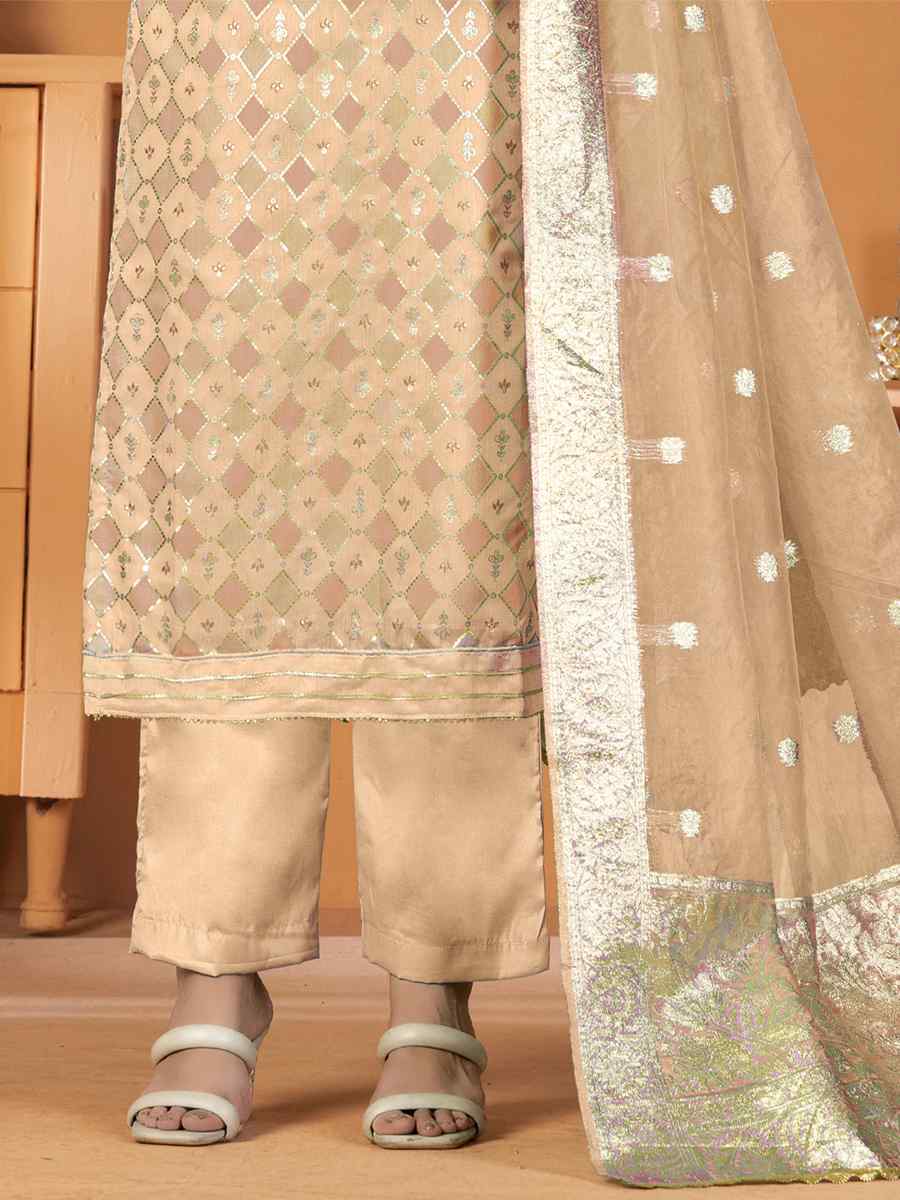 Cream Modal Silk Embroidered Casual Festival Pant Salwar Kameez