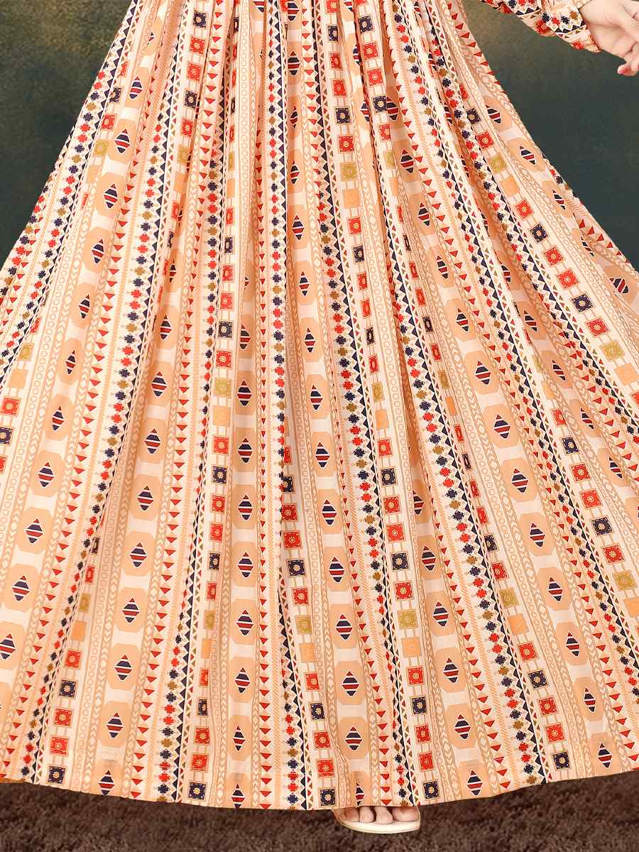 Cream Muslin Printed Festival Casual Gown