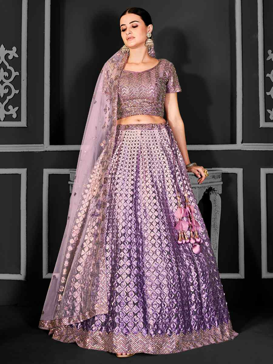 Cream Net Embroidered Festival Wedding Ceremony Circular Lehenga Choli