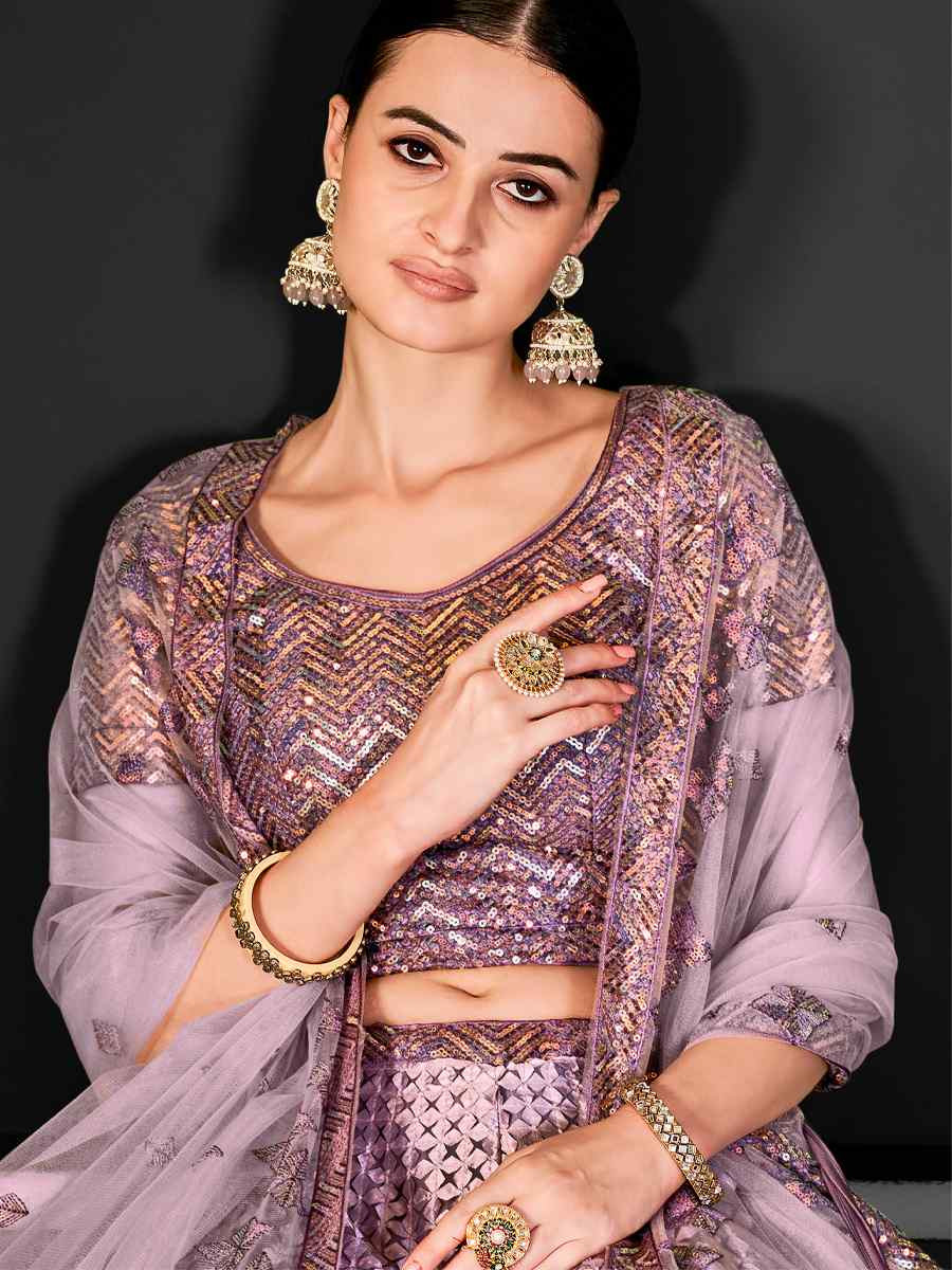 Cream Net Embroidered Festival Wedding Ceremony Circular Lehenga Choli