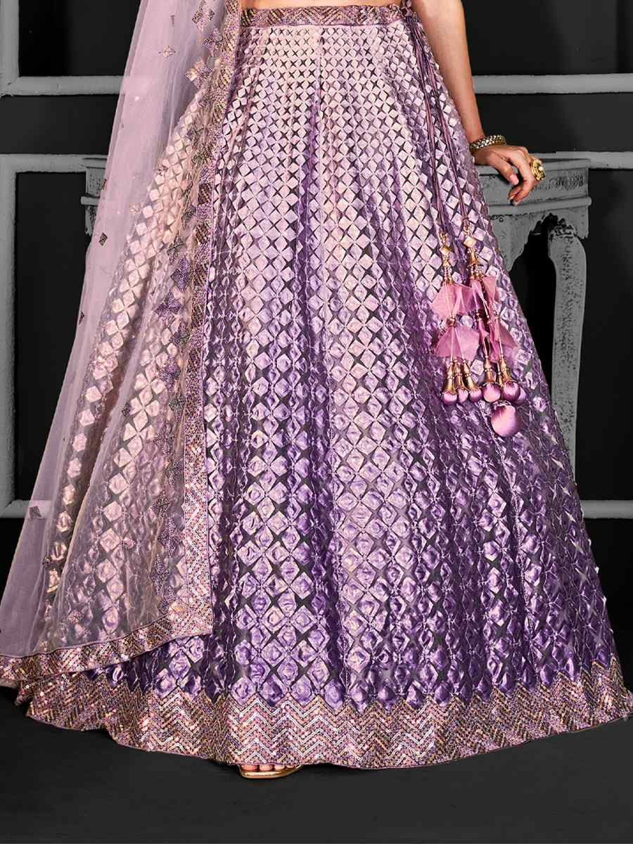 Cream Net Embroidered Festival Wedding Ceremony Circular Lehenga Choli