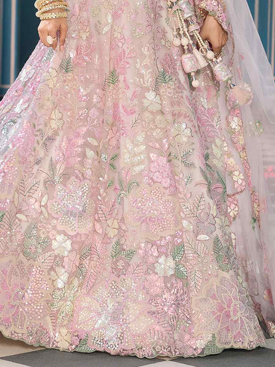 Cream Net Embroidered Wedding Reception Festival Heavy Border Lehenga Choli