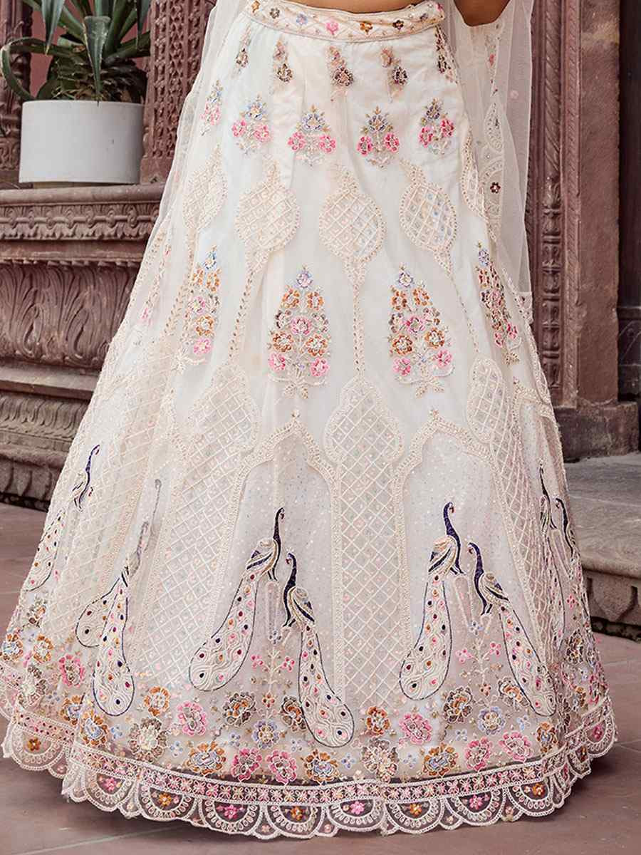 Cream Net Embroidered Wedding Reception Festival Heavy Border Lehenga Choli