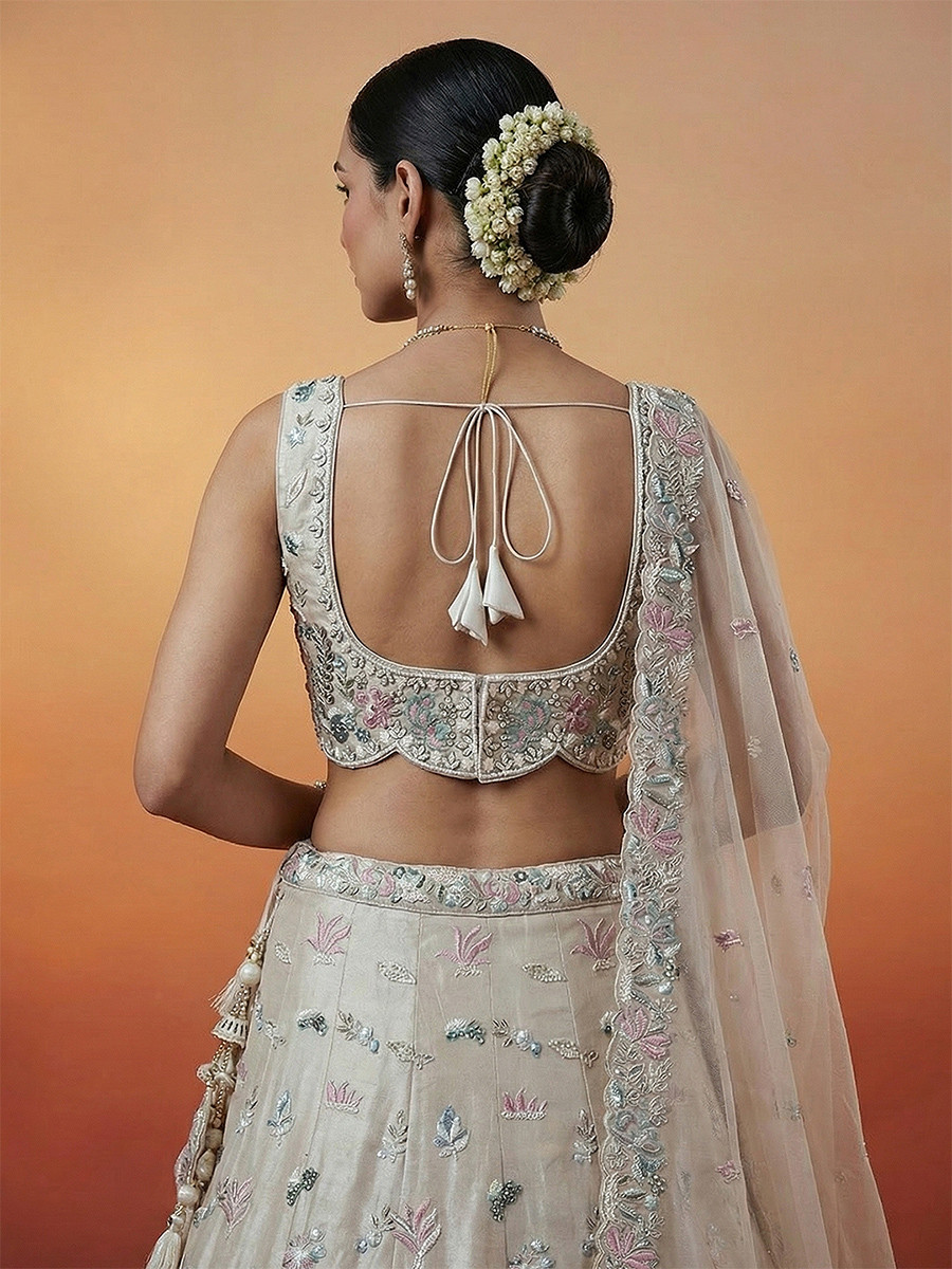 Cream Organza Embroidery Wedding Reception Party Festival Heavy Border Lehenga Choli
