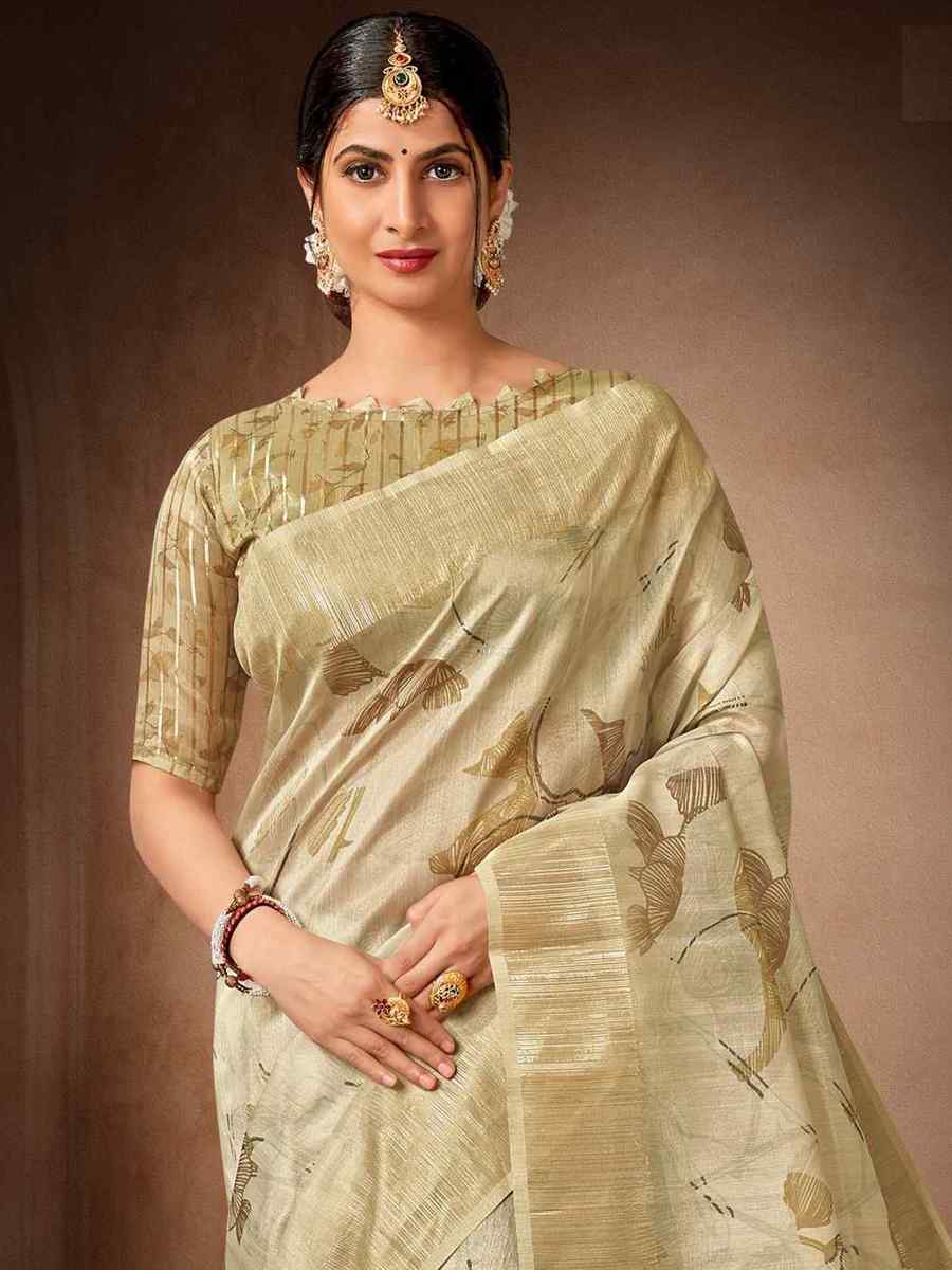 Cream Organza Tissue Handwoven Wedding Festival Heavy Border Saree