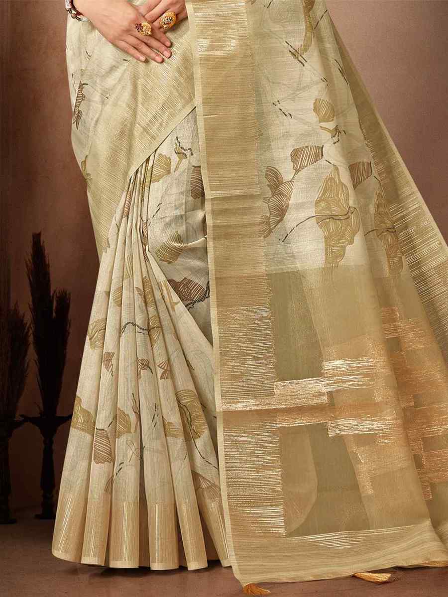 Cream Organza Tissue Handwoven Wedding Festival Heavy Border Saree