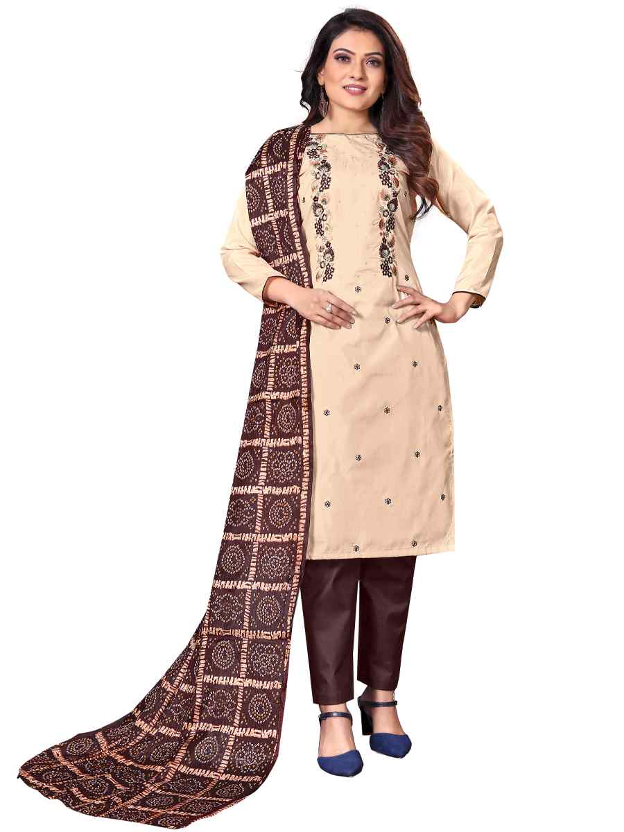 Cream Parampara Silk Embroidered Party Festival Pant Salwar Kameez