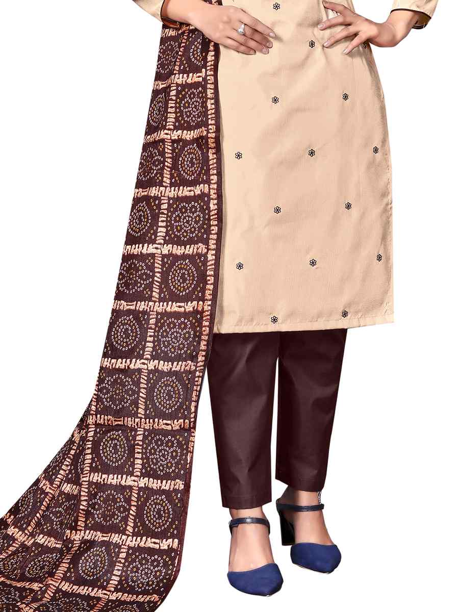 Cream Parampara Silk Embroidered Party Festival Pant Salwar Kameez