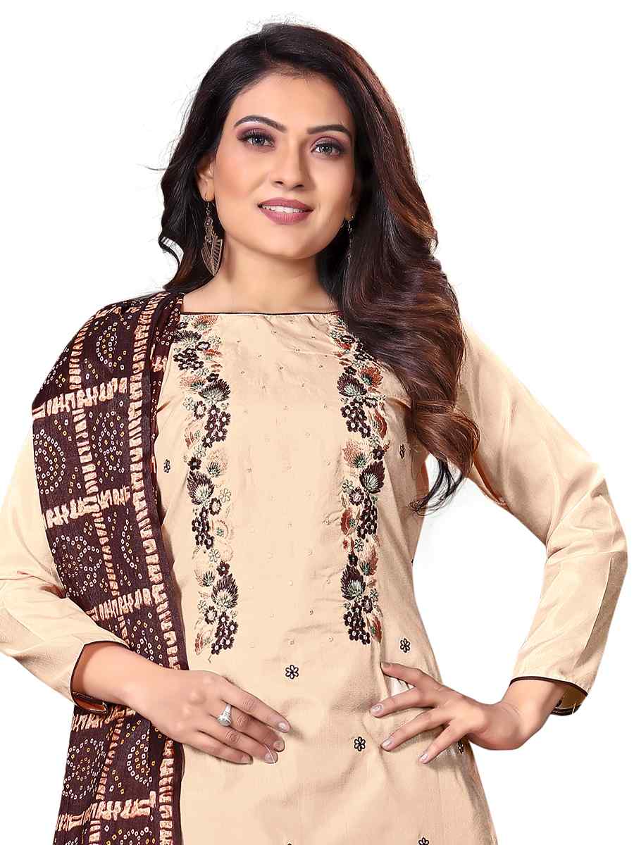 Cream Parampara Silk Embroidered Party Festival Pant Salwar Kameez