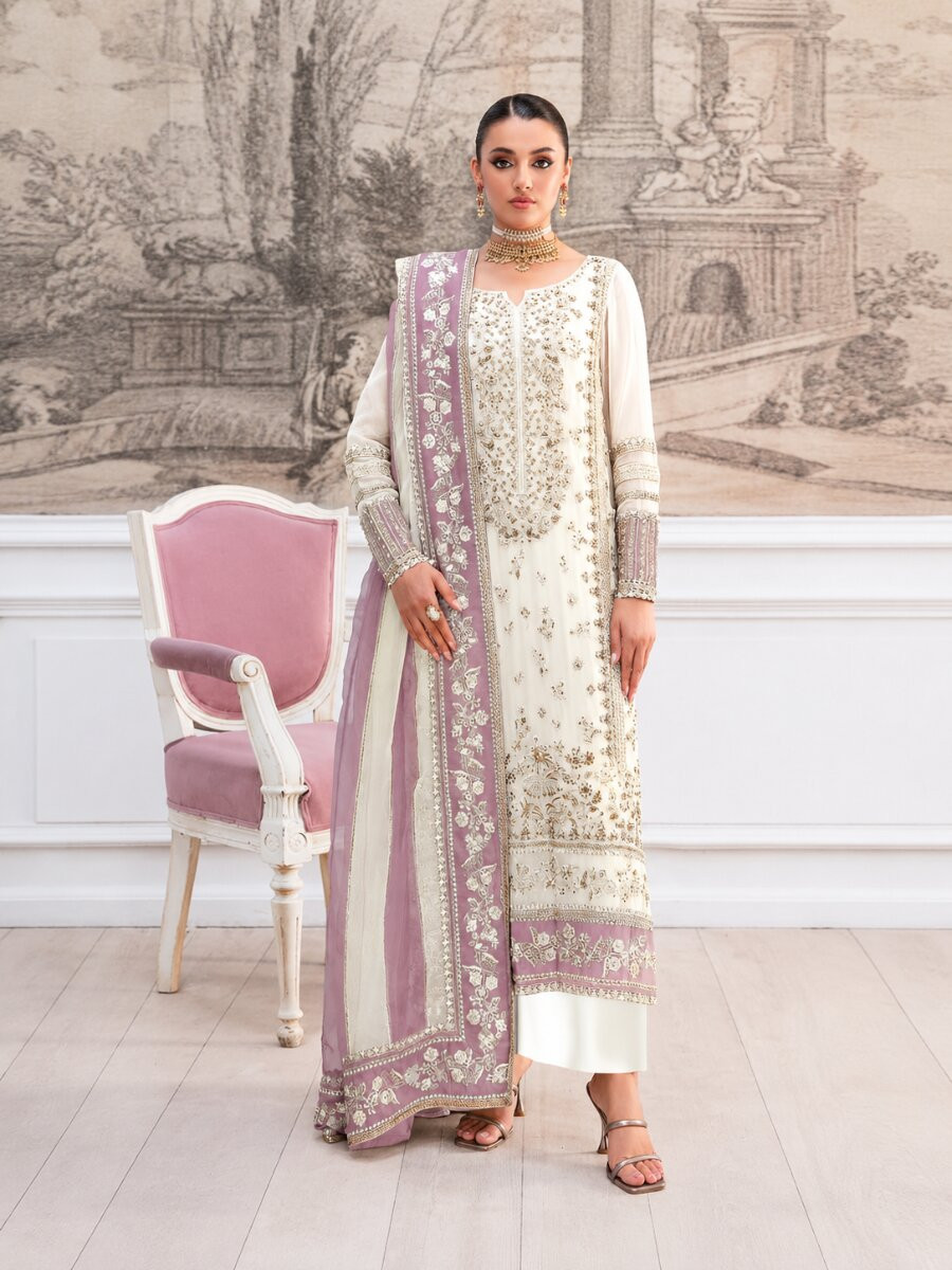 Cream Pink Crunchy Embroidery Zari Sequins Khatli Work Wedding Party Festival Casual Palazzo Pant Salwar Kameez