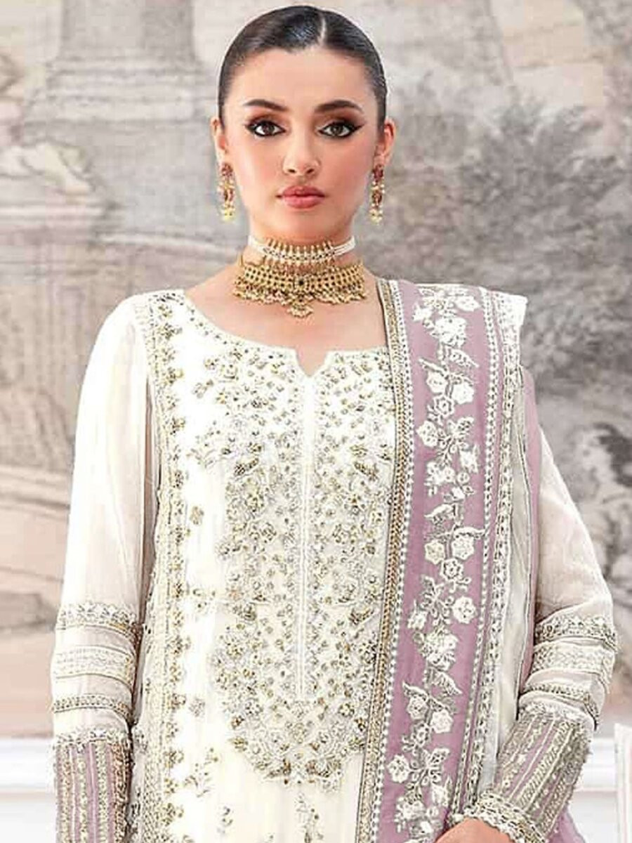 Cream Pink Crunchy Embroidery Zari Sequins Khatli Work Wedding Party Festival Casual Palazzo Pant Salwar Kameez