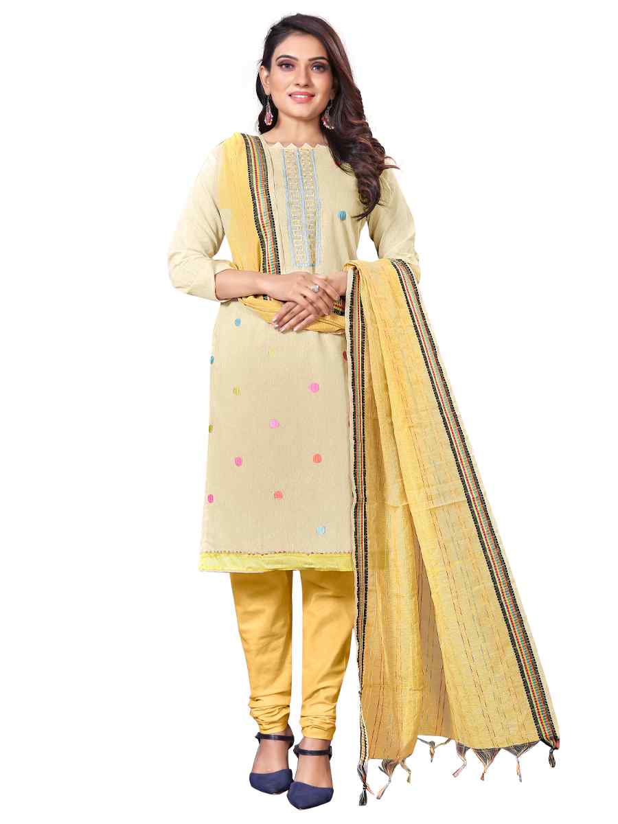 Cream Premium Cotton Embroidered Casual Festival Churidar Salwar Kameez