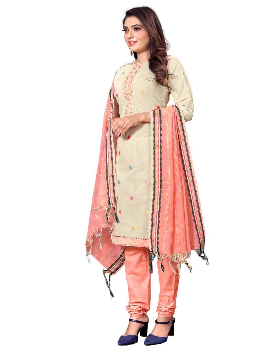 Cream Premium Cotton Embroidered Casual Festival Churidar Salwar Kameez