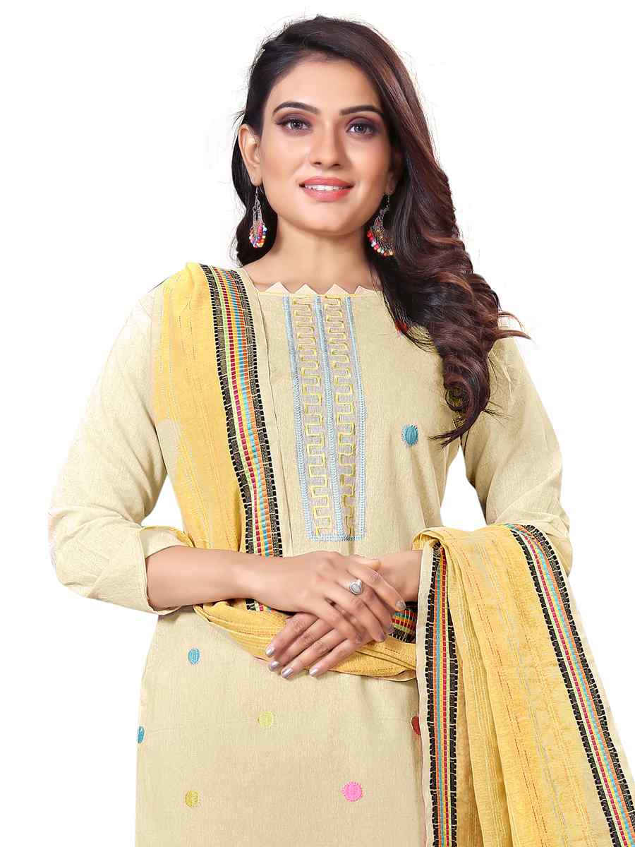 Cream Premium Cotton Embroidered Casual Festival Churidar Salwar Kameez