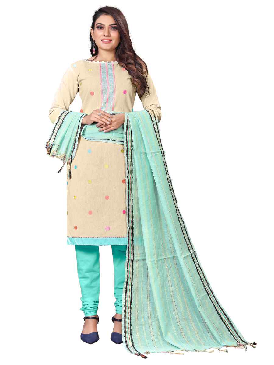 Cream Premium Cotton Embroidered Casual Festival Churidar Salwar Kameez