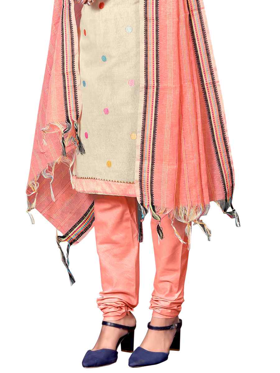 Cream Premium Cotton Embroidered Casual Festival Churidar Salwar Kameez