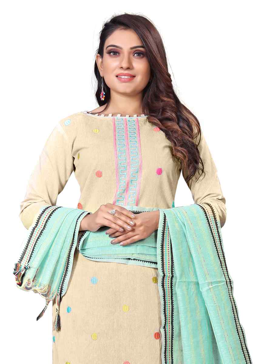 Cream Premium Cotton Embroidered Casual Festival Churidar Salwar Kameez