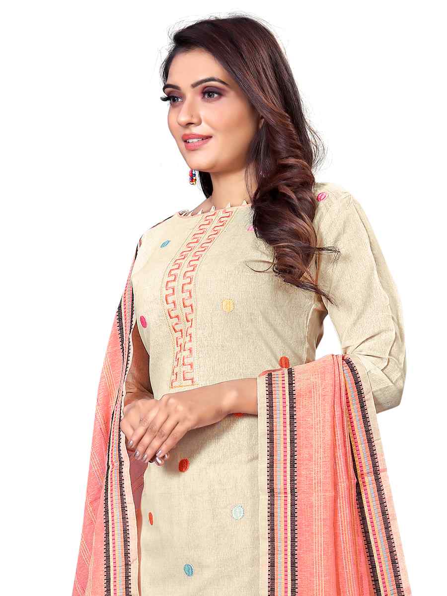 Cream Premium Cotton Embroidered Casual Festival Churidar Salwar Kameez