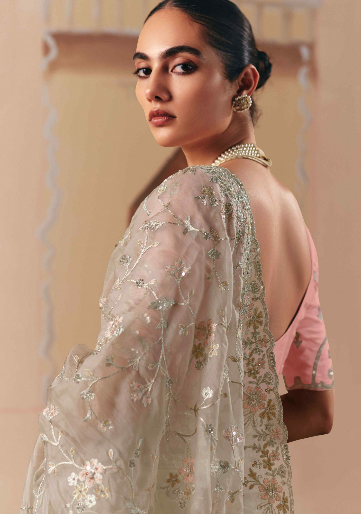 Cream Premium Fancy Silk Embroidery Bridal Reception Festival Wedding Fancy Heavy Border Saree