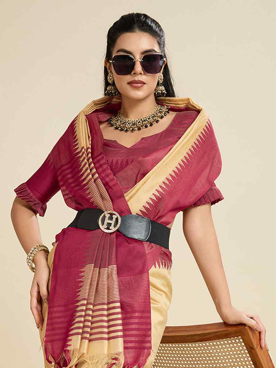 Cream Premium Khadi Raw Silk Zari Handwoven Casual Reception Festival Wedding Fancy Classic Style Sarees